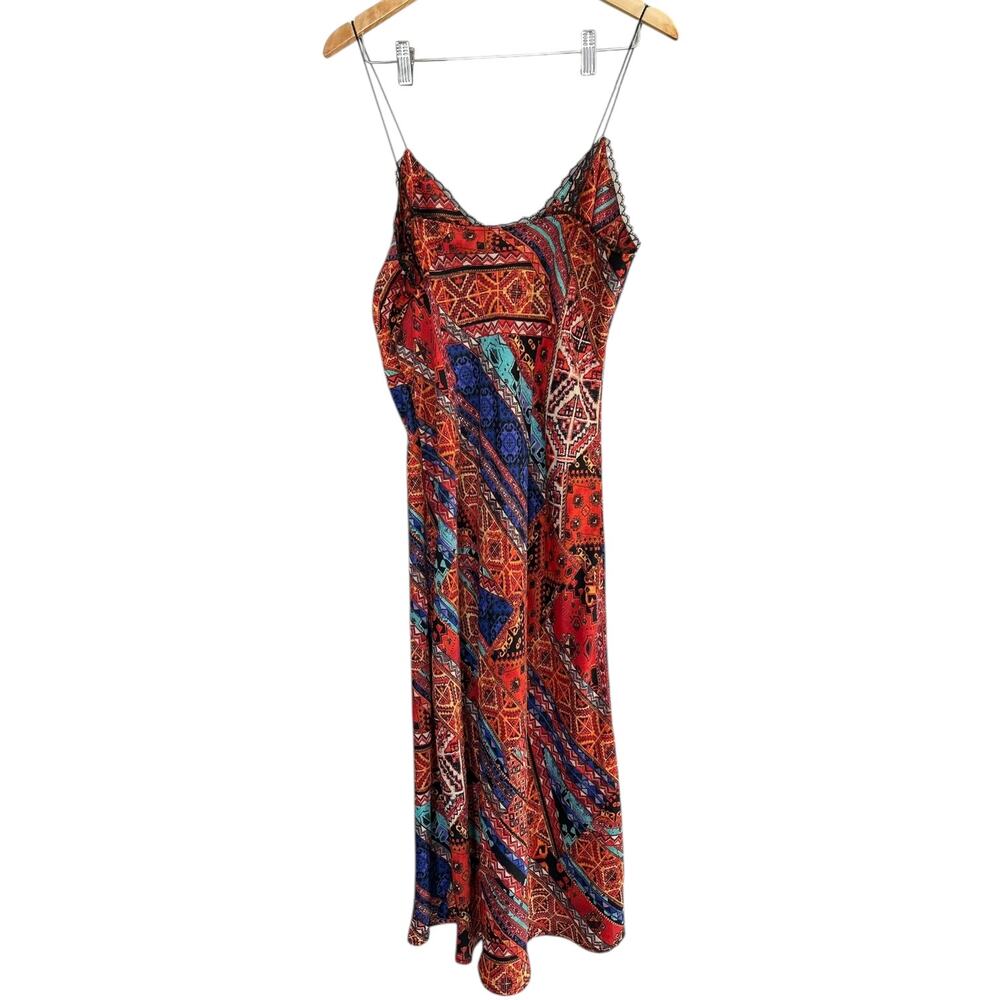 Forever 21+ Mixed Print Boho Maxi Slip Dress Lace Trim size 0X - Picture 2 of 4